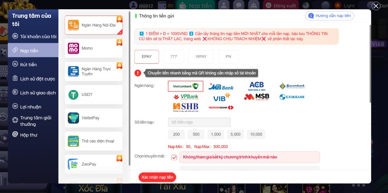 Hướng dẫn anh em nạp, rút tiền tại nhà cái