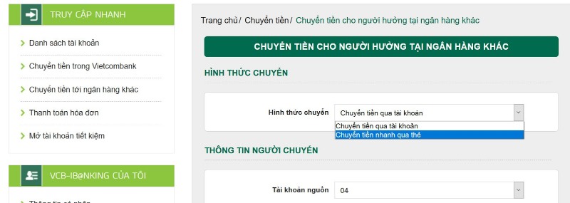 Chuyển khoản tiền đến tài khoản ngân hàng của nhà cái